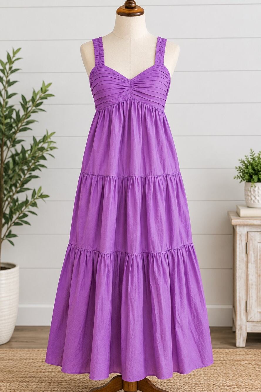 Steve Madden Women’s Large Purple Tiered Maxi Dress Pleated Bust Sleeveless